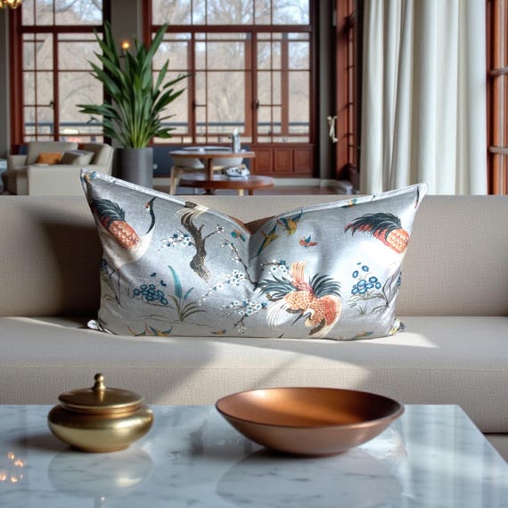 Japanese Crane Velvet Lumbar Pillow Cover: Art of the Loom Designer Fabric