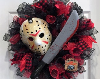 Jason Voorhees (Halloween) Friday the 13th-krans met kapmes en patch