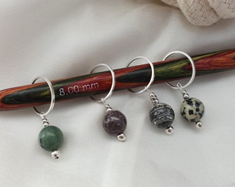 High-quality natural stone stitch markers in silver - A perfect accessory for your needlework project, natural stone bead 8 mm