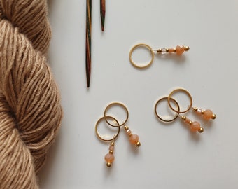 Stitch marker faceted beads, set of 5, salmon colored, useful knitting accessories for your raglan from above project