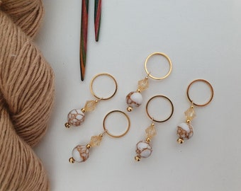 Beautiful Stitch Markers Gold/White Marbled 8mm Price Each Stitch Markers for Knitting Knitting Supplies