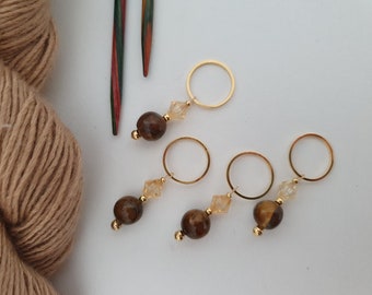 Beautiful Stitch Markers Gold/Tiger Eye 8mm Price Each Stitch Markers for Knitting