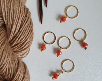 Marqueurs de mailles avec anneau et perle facettée, lot de 5, différentes couleurs