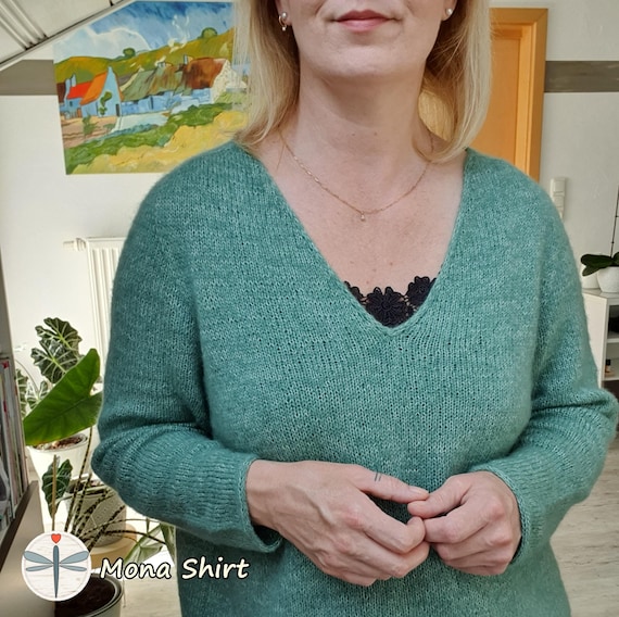 KNITTING PATTERN Mona Shirt with V-neck Downloadable pattern for knitting  yourself - Main Image
