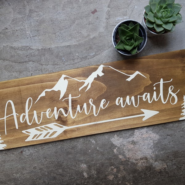 Adventure Awaits-Wall Art-Wood Sign-Wall Decor-Inspirational-Quote-Wanderlust Gift-Home Decor-Rustic Decor-Mountains-Rustic Wall Decor