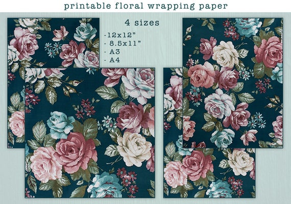 printable wrapping paper sheets printable floral wrapping etsy