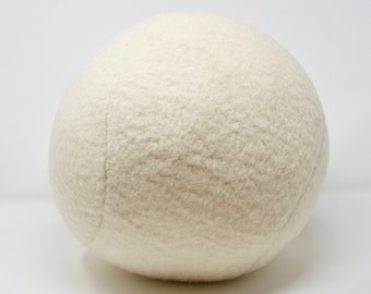 Handmade ball cushion in France in off-white cream wool 25cm in diameter padded with polyester filling