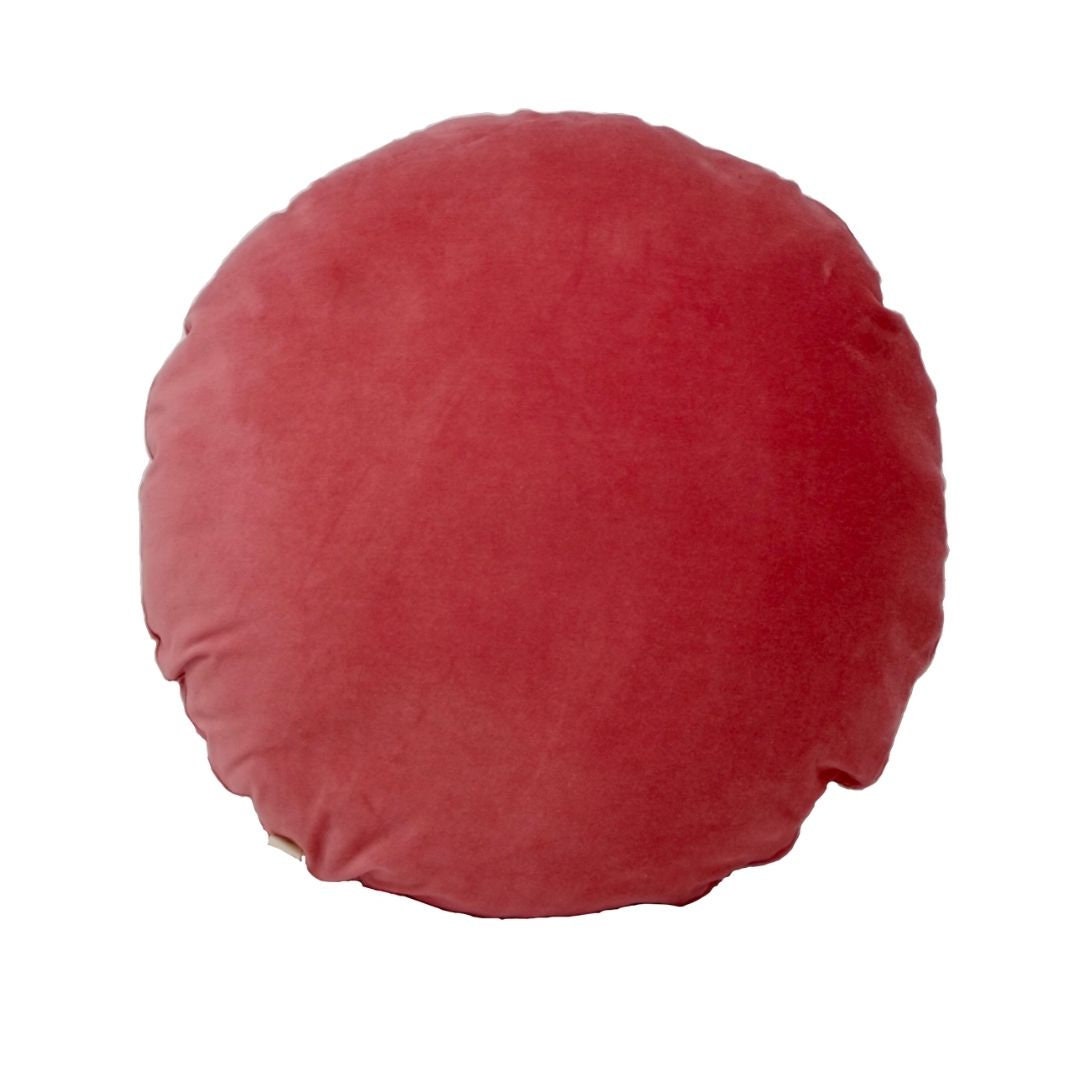 Coussin Rond Velours Rose Corail Diamètre 40 cm