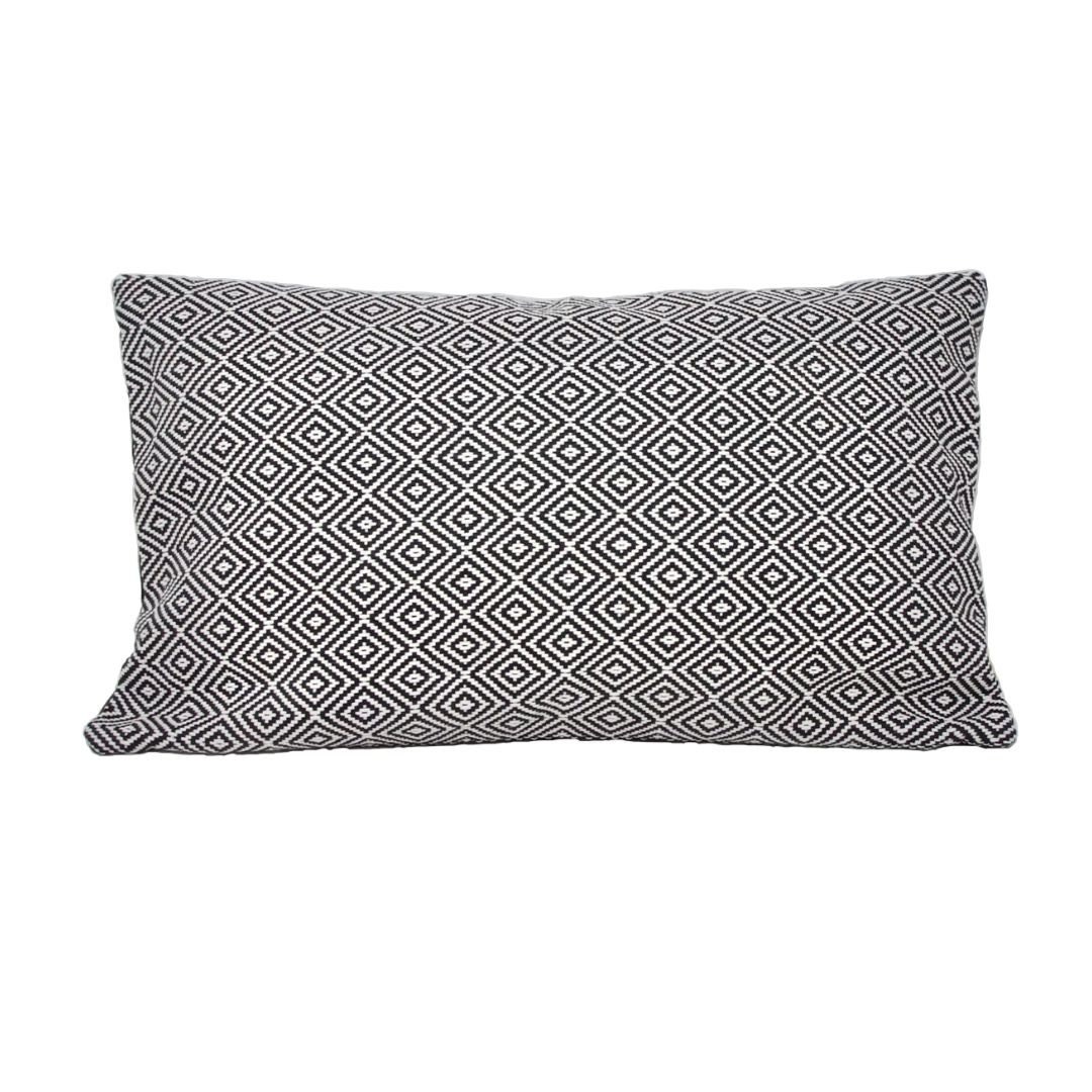 Housse de Coussin Rectangulaire 50x30 cm en Coton Noir et Blanc avec Motif Losanges Fermeture Éclair