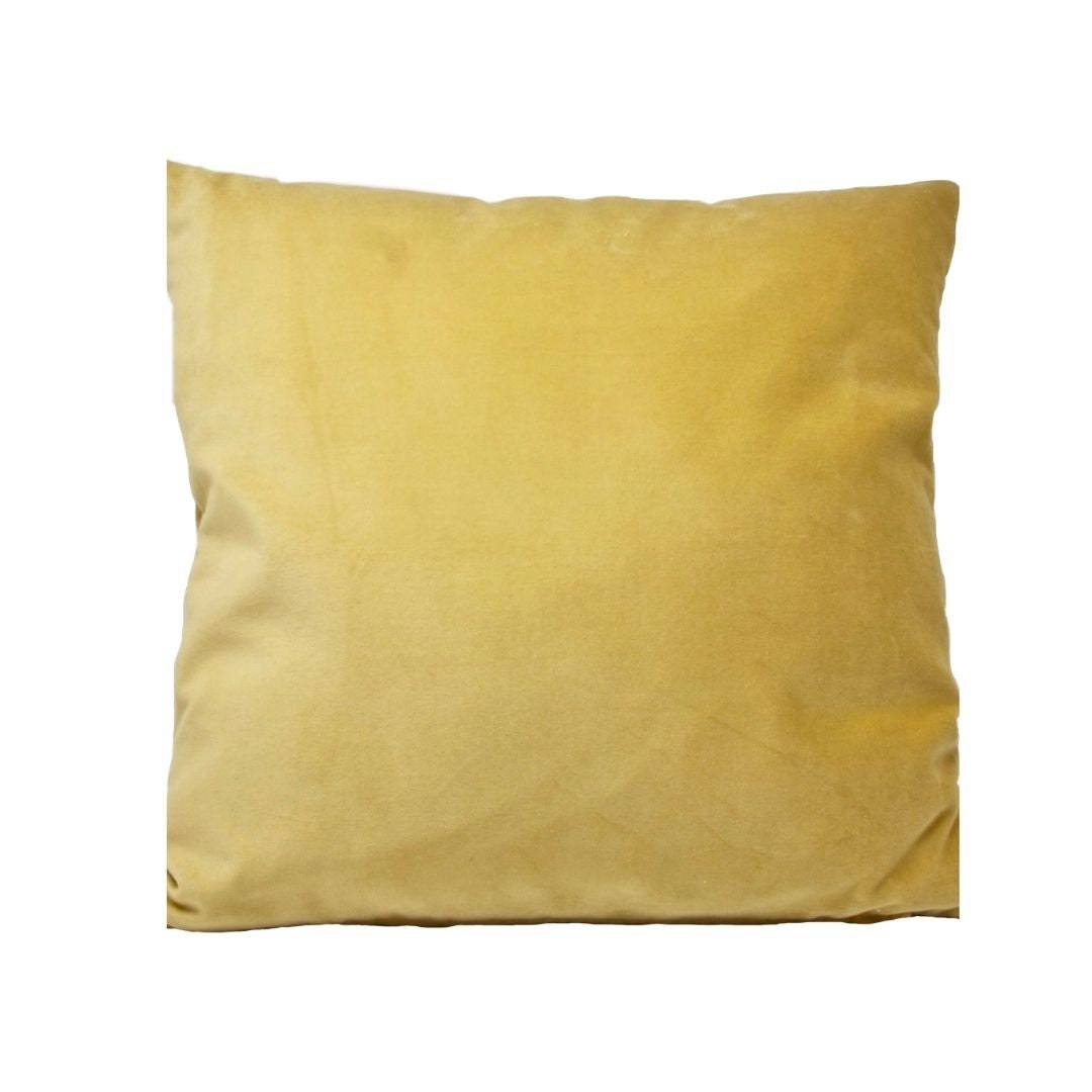 Housse de Coussin Carrée en Velours Coton Jaune 50x50 cm