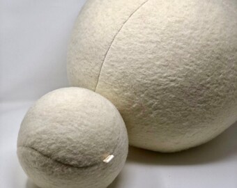 Handmade ball cushion in France in off-white cream wool 20cm in diameter padded with polyester filling