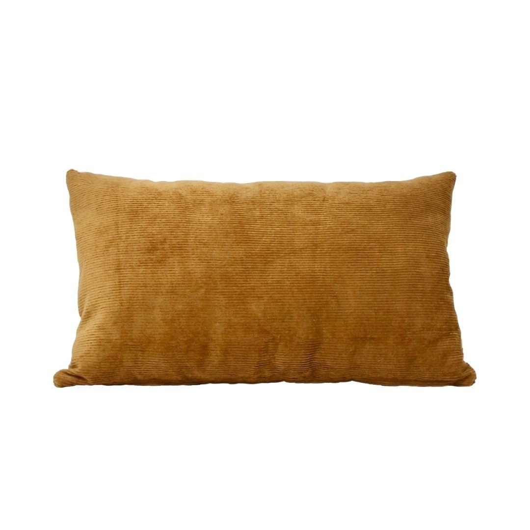 Housse de Coussin Rectangulaire 50x30 cm en Velours Côtelé Cognac avec Fermeture Éclair Couleur Marr