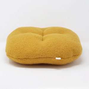 Handmade cushion in France boiled wool mustard yellow rounded image 2