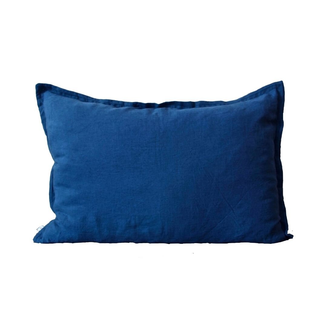 Housse de Coussin Rectangulaire 70x45 cm en Lin Bleu Prusse Oeko-Tex® avec Fermeture Éclair Bleue