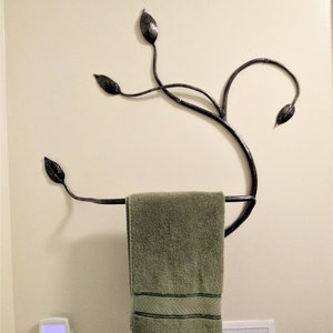 Hand forged small custom vine towel bar with bark texture
