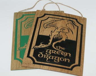 The Green Dragon, LOTR, Geek Sign, hanging sign, Lord of the Rings sign, The Shire, Hobbit sign, Tolkien, Wooden Sign, Hobbiton, Pub Sign