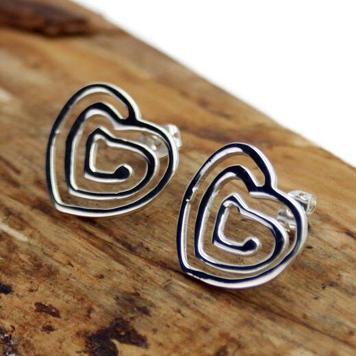 Sterling Silver Heart Swirl Earrings (NA24) - Etsy