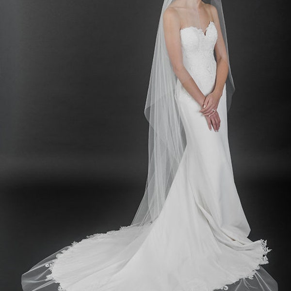 Waterfall Louise Veil Cascade Raw Cut Single Tier Veil Cathedral Veil Made-to-Order Veil Bespoke Veil READY IN 3 DAYS