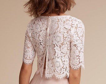 Cord lace cover up bridal ALLEGRA Lace Top bridal jacket wedding lace topper crop top wedding jacket bridal bolero lace wrap