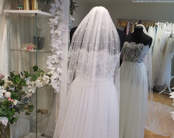 ADELE pearl embellished single tier wedding veil  cut edge bridal veil