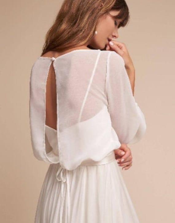 BRENDA Bridal Chiffon Top Minimal Sheer Chiffon Top With Long Sleeves. Etsy