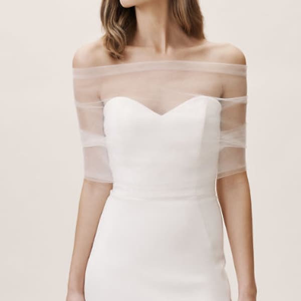 LORETTA  Pleated Tulle Off-the-Shoulder Wrap Wedding Cape Showl