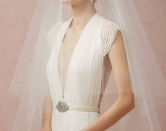 NICOLE Raw Edge Double Tier Wedding Veil Plane Edge Cathedral Veil Fingertip Veil White  Champagne Ivory Floor Length Veil Cut Edge Veil