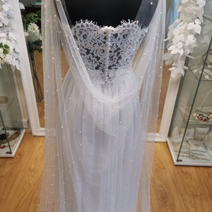 ADELINE pearl embellished Bridal caplet Bridal cover up separates Wedding wrap removable train Wedding Detachable Long Shawl image 2