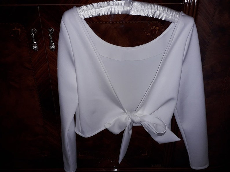 MARGARET Top Alternative bridal Minimal crop top with long sleeves Wedding separates wedding topper boxy top