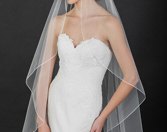 Waterfall ERICA Veil Cascade Veil, Single Tier Veil 1-tier cascading knee length veil with delicate 2 mm satin ribbon edge.