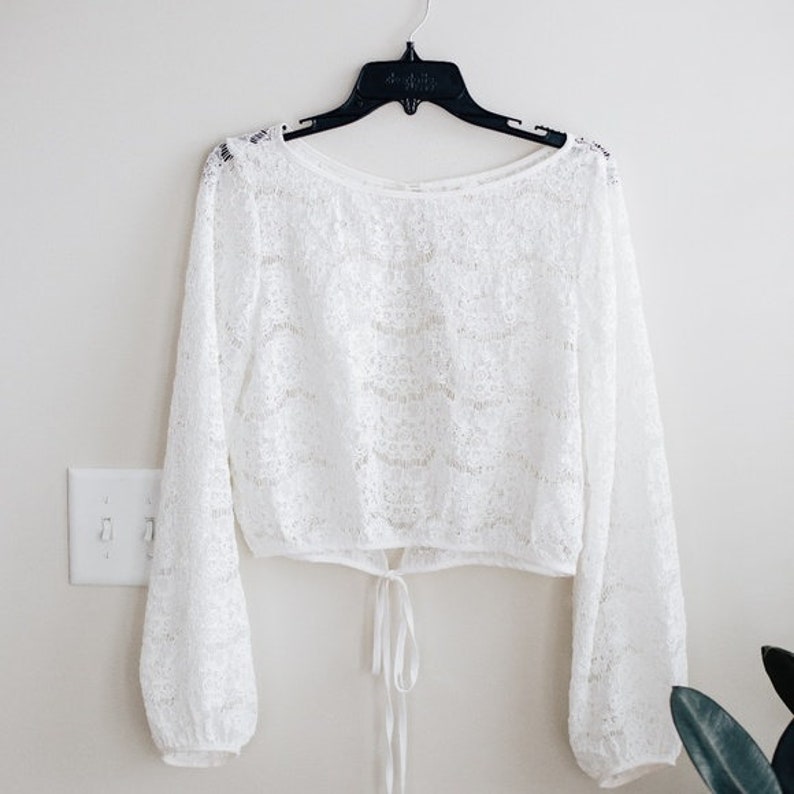 MEGHAN lace top long sleeves top crop top bridal escalope lace top eye lashes lace topper corded lace wedding top