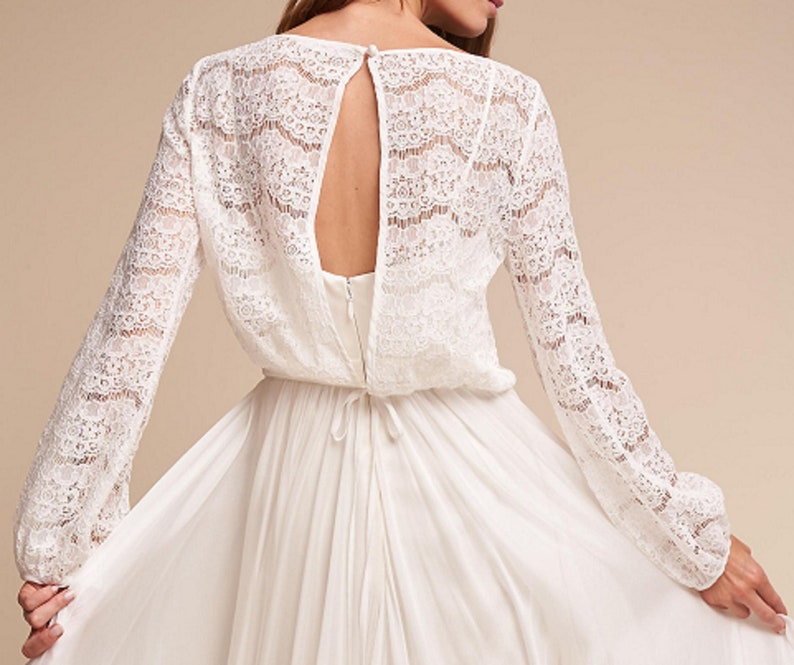 MEGHAN lace top long sleeves top crop top bridal escalope lace top eye lashes lace topper corded lace wedding top
