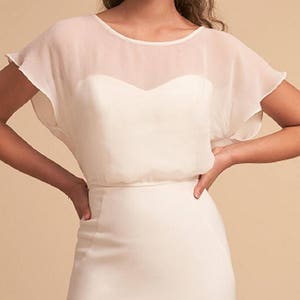 EMMA Top Alternative bridal top Minimal sheer chiffon crop top with sleeves Bridesmaid separates boxy top image 1