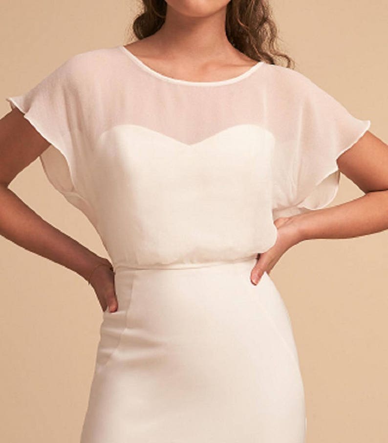 EMMA Top Alternative bridal top Minimal sheer chiffon crop top with sleeves Bridesmaid separates boxy top image 1