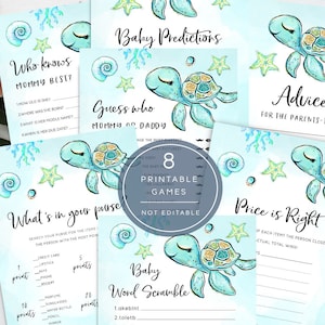 Under the Sea Baby Shower Games Bundle, Beach Baby Shower Games, Turtle Shell, Boy Baby Shower Games Printable, Ocean Baby Shower Games, T2