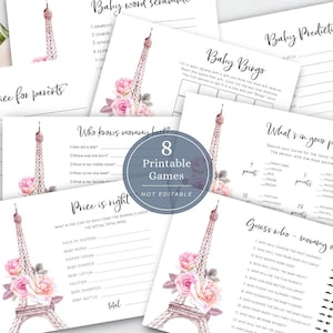 Paris Baby Shower Games Bundle, Paris Theme Baby Shower, French Baby Shower, Paris Baby Shower Games Pack, Printable, P3