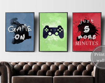 Video Game Wall Art, Gaming Wall Art Set of 3, Gaming Prints Set, Gaming Room Decor, Video Game Party Decor, Video Game Poster, Digital