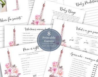 Paris Baby Shower Games Bundle, Paris Theme Baby Shower, French Baby Shower, Paris Baby Shower Games Pack, Printable, P3