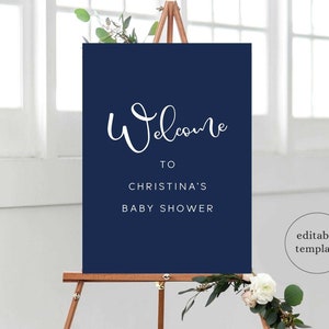 Navy Baby Shower Welcome Sign Template, Modern Baby Shower Welcome Sign, Navy Blue Baby Shower Welcome Sign, Boy Baby Shower Decor, NB