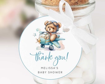 Airplane Thank You Tag Template, Adventure Baby Shower Thank You Tag Download, Teddy Bear Pilot Aviator, Travel Baby Shower Tags, A2