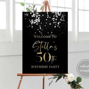 Black and Gold Birthday Welcome Sign Template, Elegant Birthday Welcome Sign, Black and Gold Birthday Party Sign, 50th Birthday Decor