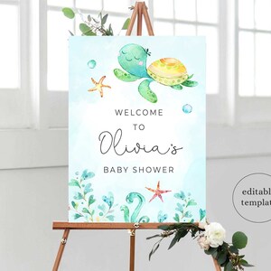Under the Sea Baby Shower Welcome Sign, Ocean Baby Shower Welcome Sign Template, Turtle Beach Baby Shower Welcome Sign Digital, T16