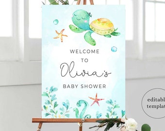 Under the Sea Baby Shower Welcome Sign, Ocean Baby Shower Welcome Sign Template, Turtle Beach Baby Shower Welcome Sign Digital, T16