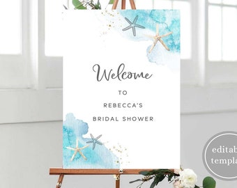 Beach Bridal Shower Welcome Sign Printable, Ocean Bridal Shower Welcome Sign, Sea Bridal Shower Welcome Sign, Coastal Welcome, B10