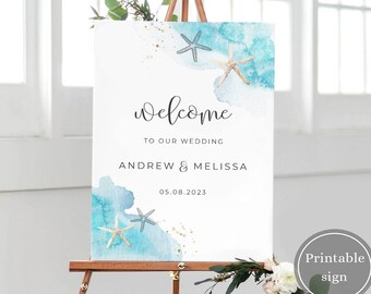 Beach Wedding Welcome Sign Printable, Ocean Wedding Welcome Sign, Sea Wedding Welcome Sign, Destination Wedding, Coastal Wedding, B10