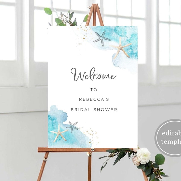 Beach Bridal Shower Welcome Sign Printable, Ocean Bridal Shower Welcome Sign, Sea Bridal Shower Welcome Sign, Coastal Welcome, B10