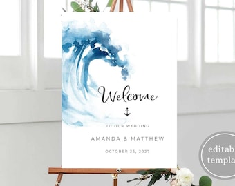 Ocean Wedding Welcome Sign Printable, Nautical Wedding Welcome Sign, Beach Wedding Welcome Sign Digital, Sea Welcome Sign Template, N5