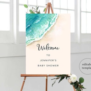 Beach Baby Shower Welcome Sign Template, Sea Baby Shower Welcome Sign Printable, Ocean Baby Shower Welcome Sign, Surf Welcome Sign, S1