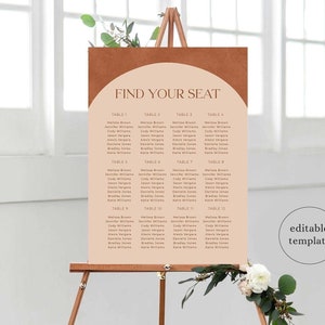 Terracotta Wedding Seating Chart Template, Boho Arch Seating Chart, Arch Wedding Sign, Seating Plan Sign, Editable Download, TR2