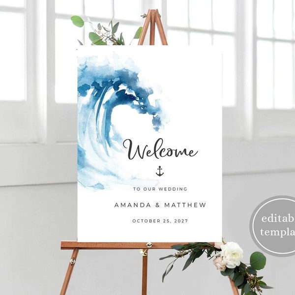 Ocean Wedding Welcome Sign Printable, Nautical Wedding Welcome Sign, Beach Wedding Welcome Sign Digital, Sea Welcome Sign Template, N5